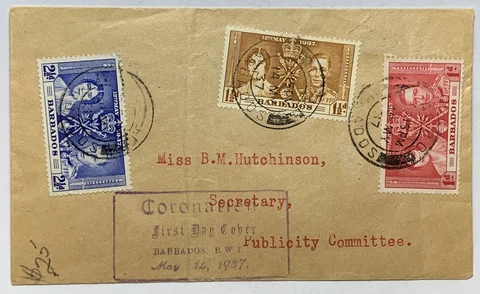 1937 BARBADOS FIRST DAY COVER CORONATION BWI Cover