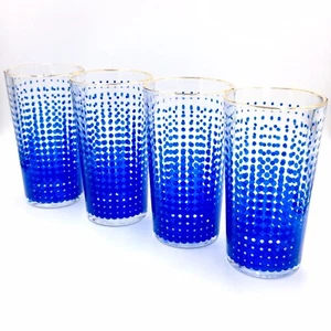 Vintage MCM Hazel Atlas Hazel Ware blau gepunktet gepunktet Gläser Becher (4) - Bild 1 von 7