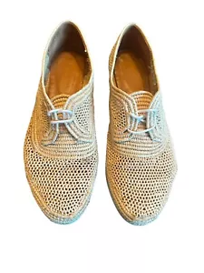 Robert Clergerie Lisa Derbies Natural Raffia Retail $445 Sz 10.5 Repaired #S50-5 - Imagen 1 de 13