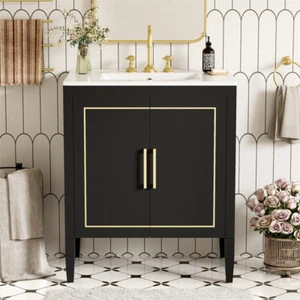 30" Bathroom Vanity with Sink Door & Hidden Drawer Freestanding Storage Cabinet - Picture 1 of 19