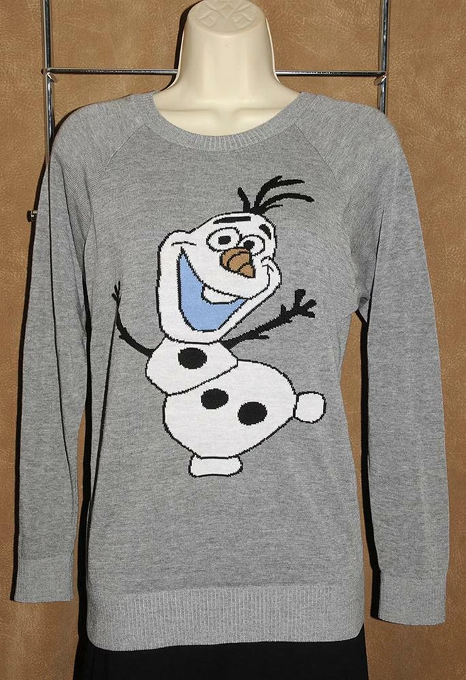Disney - Frozen's OLAF - Gray White - Happy Snowman Warm SWEATER Juniors sz L - Image 1 of 1