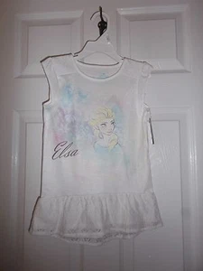 GIRLS DISNEY FROZEN ELSA WHITE CAP SLEEVE TOP LACE ACCENT - SIZE 4T - NWT - Picture 1 of 4