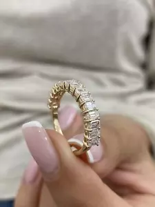 14k Yellow Gold Half Eternity Ring Emerald Cut Lab Created Diamond Prong 1.6 Ct - Picture 1 of 11