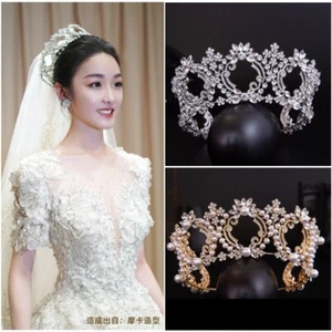 6.5cm Tall Large Wreath Crystal Wedding Bridal Queen Princess Prom Tiara Crown - Picture 1 of 10