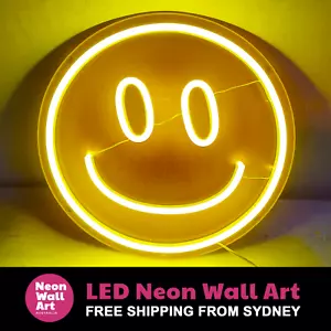 Emoji Smiley Yellow Face Neon Sign Bedroom Happy LED Light Neon Wall Art - Picture 1 of 7