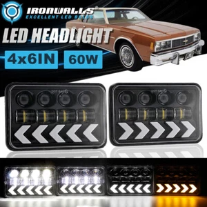 Pair 4x6" LED Headlights Hi/Lo Dynamic Turn Signal for Chevrolet Impala 1977-85 - Picture 1 of 12