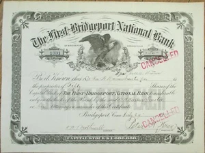 First Bridgeport National Bank of CT 1915 Aktienzertifikat Connecticut Conn - Bild 1 von 1