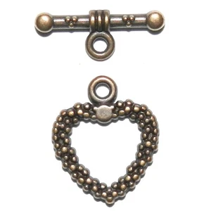 M384 Antiqued Copper 19mm Dot Texture Heart Toggle Clasp with 20mm Bar 10pc - Picture 1 of 1