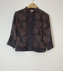 Monsoon Blouse Jacket Oriental Silk & Viscose Brown 3/4 Sleeve Uk 10 Beaded