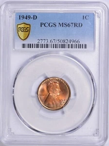 1949 D Lincoln Cent PCGS MS67 RED Secured Holder - Picture 1 of 4