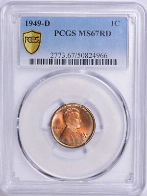 1949 D Lincoln Cent PCGS MS67 RED Secured Holder - Image 1 of 4