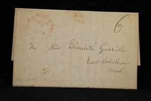 New Hampshire: Exeter 1829 Stampless Cover, Fancy Ornamented Red CDS, 6c to Mass - Picture 1 of 4