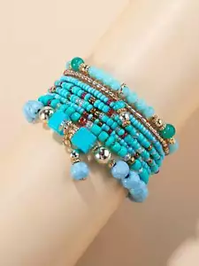8pcs Blue Geometric Beaded Bracelet Stackable Stretch Bracelets Creative Beads - Picture 1 of 3