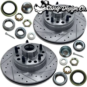 Kit de freno de disco delantero Mustang II 11" rotores ranurados perforados kit de 5 orejetas y cojinetes - Imagen 1 de 3