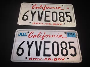 CALIFORNIA Lipstick LICENSE PLATE PAIR 2014 Tag 6YVE085 - Picture 1 of 5