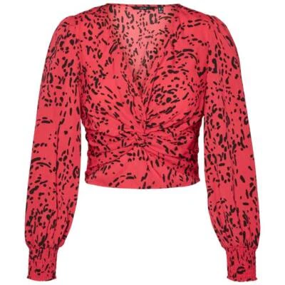 Vero Moda Blusa Corta Rojo Negra KELLY 10276180 Cuello de Pico, Manga Larga - Imagen 1 de 4