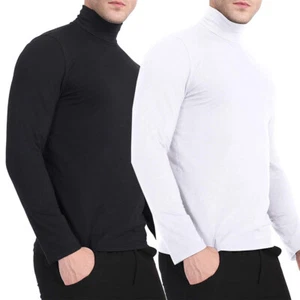 Mens Casual Slim Fit Pullover Sweaters Lightweight Turtleneck Thermal Basic Tops - Picture 1 of 16
