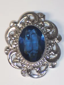 VINTAGE DANECRAFT GROSSER STERLINGSILBER ANSTECKNADEL ANHÄNGER FACETTIERTER TIEFBLAUER GLASSTEIN - Bild 1 von 4