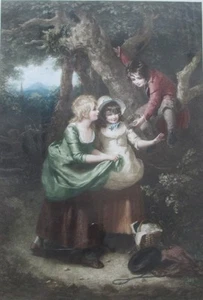 Louis Busiere (französisch 1880-1960) Mezzotint Kinder mit Vogelnest Bleistift signiert - Bild 1 von 7