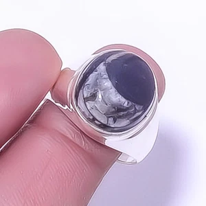 Fossil Orthoceras - Morocco 925 Sterling Silver Solitaire Ring s.9 R-42 A368 - Picture 1 of 1