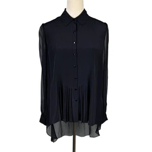 Elizabeth and James S 100% Silk Black Long Sleeve Sheer Button Down Tunic Blouse - Picture 1 of 12