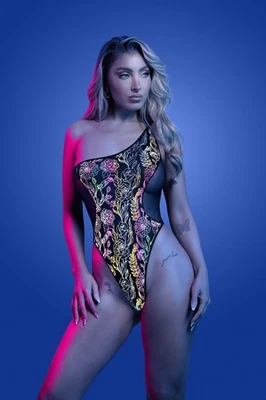 Fantasy Lingerie - Glow - Luminescent Flash Reflective Teddy - Black - Image 1 of 2