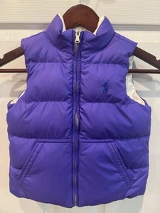 Polo Ralph Lauren Girls Size 6 Purple & Off White Reversible Puffer Vest - Picture 1 of 11