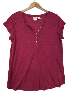 C&C California Shirt Top Womens S Red Linen Henley Lightweight Short Sleeve - Picture 1 of 8