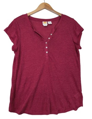 Camisa Top C&C California para Mujer S Rojo Lino Henley Ligera Manga Corta Foto 1 de 4