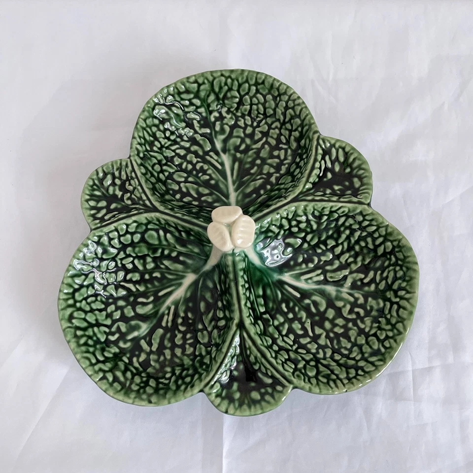 Vintage F Subtil Portugal Majolica Cabbage Leaf Divided Serving Dish P 13 - Image 1 of 4