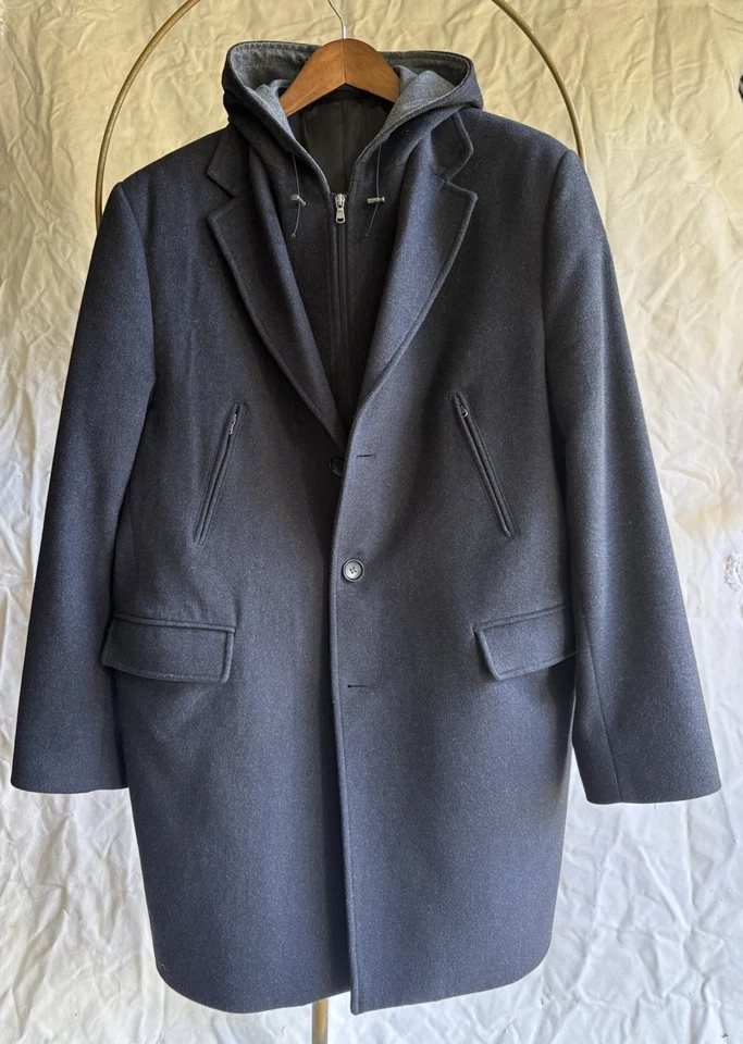 Abrigo de Lana CORNELIANI CC Gris Extraíble Chaleco Forro y Capucha Talla 58 XXL Foto 1 de 4