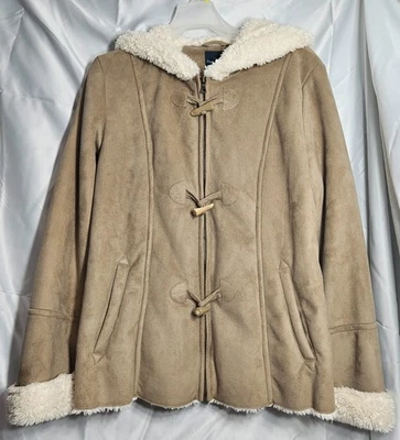 Abrigo para mujer Faded Glory imitación gamuza y sherpa forrado tostado talla grande Foto 1 de 4