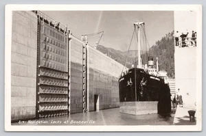 Ship Navigating Locks at Bonneville Columbia River Oregon RPPC 1956 Postcard - Picture 1 of 2