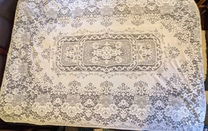 Vintage White Lace Tablecloth Rectangle Floral 90" x 60" Cottagecore Romantic - Picture 1 of 4