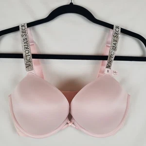 Reggiseno a tuffo Victorias Secret Bombshell 34D cinturino lucido aggiungi 2 coppe rosa Bling nuovo con etichette - Foto 1 di 12