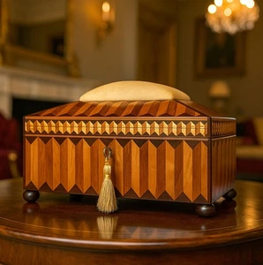 Antique Continental Inlaid Sewing Box with Pin Cushion - c. 1875 - Picture 1 of 9
