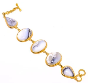Brazalete antiguo chapado en oro de piedras preciosas de ópalo dendrítico natural 7-7,99" B7625-9 - Imagen 1 de 5