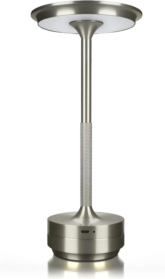 Lampada Da Tavolo Senza Fili Lampada LED Tondo in Metallo Ricaricabile Con Touch - Immagine 1 di 4