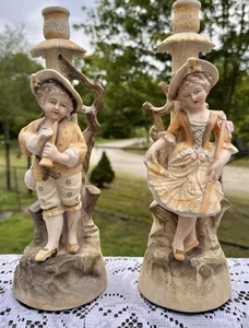 Vintage Boy Girl Victorian Bisque Betson Figures To Be Made Into Lamps - Picture 1 of 15