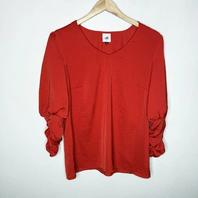 Blusa Cabi Aurora en rojo vermillion mangas fruncidas para mujer pequeña #5709 vacaciones Foto 1 de 4