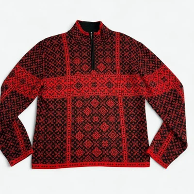Suéter Obermeyer Mujer Grande Rojo Negro Media Cremallera Tejido Nórdico Estilo Esquí 76123 Foto 1 de 4