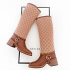 Gucci Lola GG Riding Boots EU 38.5 US 8.5 Brown Knee High Supreme Block Heel