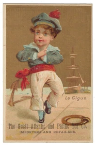 Antike Matrosenjunge tanzend & Schiff Sammelkarte Atlantic & Pacific Tea Co New York - Bild 1 von 2