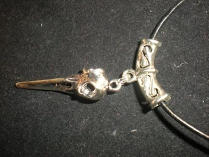 Goth Rock Black leather Necklace with Antique silver Raven bird skull - Picture 1 of 2