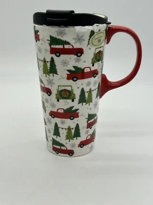 CYPRESS Christmas Farmhouse Ceramic Travel Mug w/ Lid - 17oz NEW - Image 1 of 3