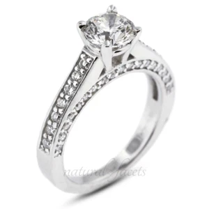 Anillo de piedra lateral clásico de platino con diamantes naturales redondos certificados E SI1 1,28 quilates - Imagen 1 de 5