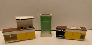 Vintage MCM Tomy Dollhouse Kitchen Sink Oven Stove Furniture FP Shower - Picture 1 of 15