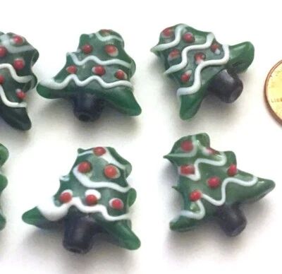 6 cuentas de árbol de Navidad de vidrio hechas a mano de murano de 20 mm Foto 1 de 3