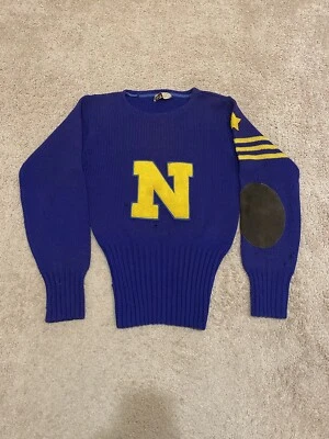 Vintage 1940’s Ruby Knitting Mills All Wool New York N Letterman Sweater Blue S - image 1 of 4