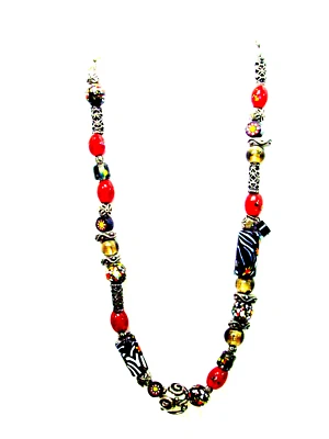 Collar Gargantilla Chico Cloisonne Vidrio Bronce Cuentas Espaciadoras Rojo Boho Joyería 19" Foto 1 de 4